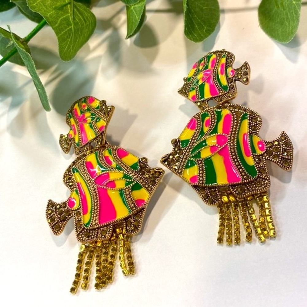 Pink and yellow Stunning tropical fish earrings!